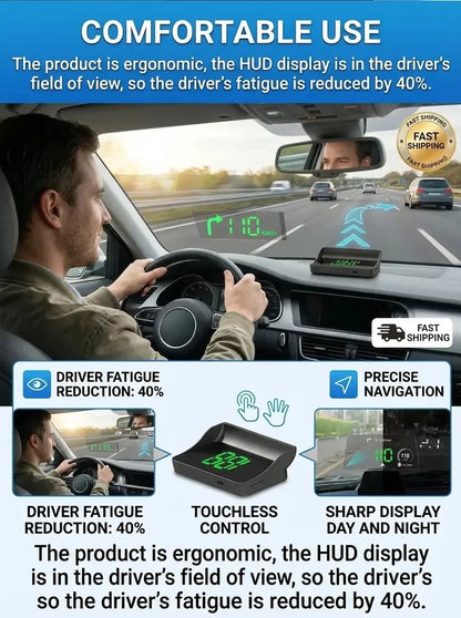 🚗50% OFF | Car GPS HUD Head-Up Display, Digital MPH Speedometer, Red Light Camera Alert & Traffic Light Countdown, Driver Safety Device to Avoid Driving Fines