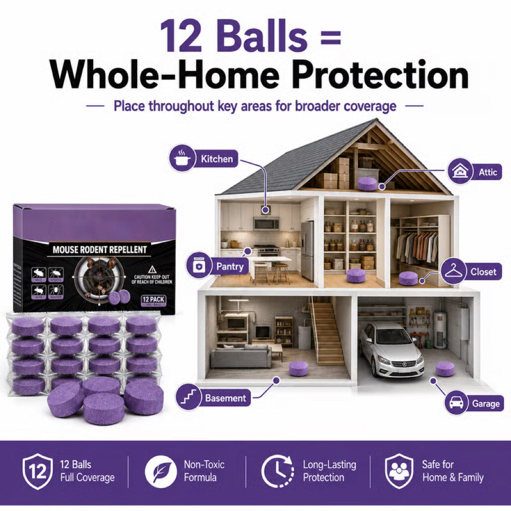 🐭 🐭12-Pack Rodent Repellent Balls for Home Kitchen--🌿 A SCENT BARRIER THEY DON’T WANT TO STICK AROUND