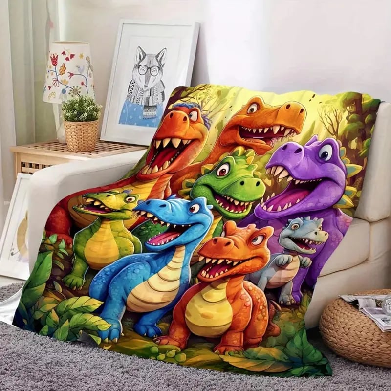 🦖🛏️Cute Smiling Dinosaurs HD Digital Print Flannel