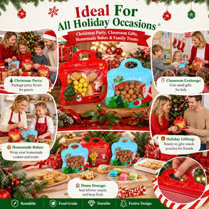 💖LAST DAY SALE 50% OFF!!🎁Easy Fill, Easy Seal🎄 Festive Self-Seal Treat Bags – Santa & Snowman Print | Resealable, Food-Safe & Perfect for Cookies, Chocolates & Little Gifts 🎅⛄