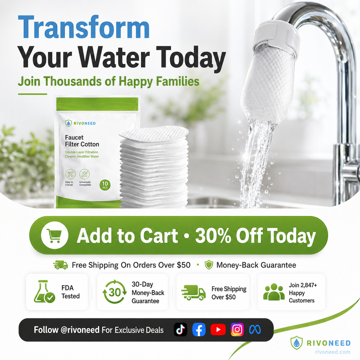 🔥🔥Buy 2 get 1 free ✨️Anti-Splash Kitchen Faucet Filter for Sediment & Rust Removal