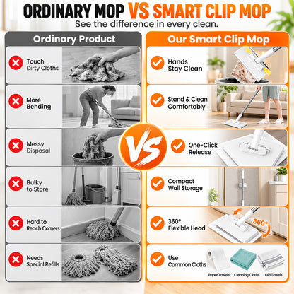 ⏳LAST DAY SALE ONLY🔥Extendable Telescopic Disposable Flat Clip Mop, 360° Swivel Lightweight Floor Mop