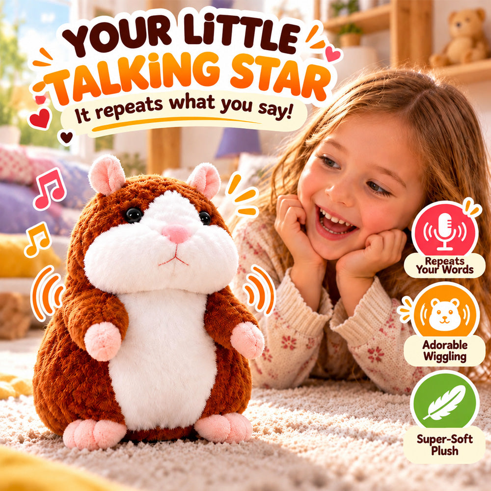 🐹 Last Day Special Price £9.99! Free Shipping！✨Talking Hamster Plush – repeats whatever you say, auto head-shaking, hilarious fun for kids & adults.🎁
