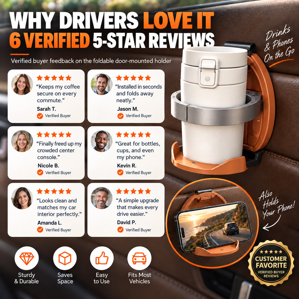 🥤🔥 LIMITED-TIME OFFER £16.99 TODAY.Universal Foldable Car Cup Holder with Hook, Space-Saving Vehicle Drink Holder for Bottles, Coffee Cups & Tumblers