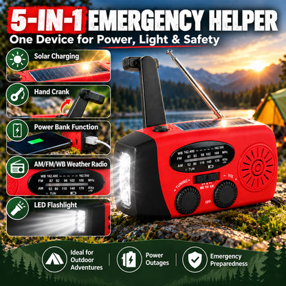 Multifunctional Portable Solar Emergency Radio – Power Bank, Hand Crank & Weather Alert for Outdoor & Crisis Preparedness