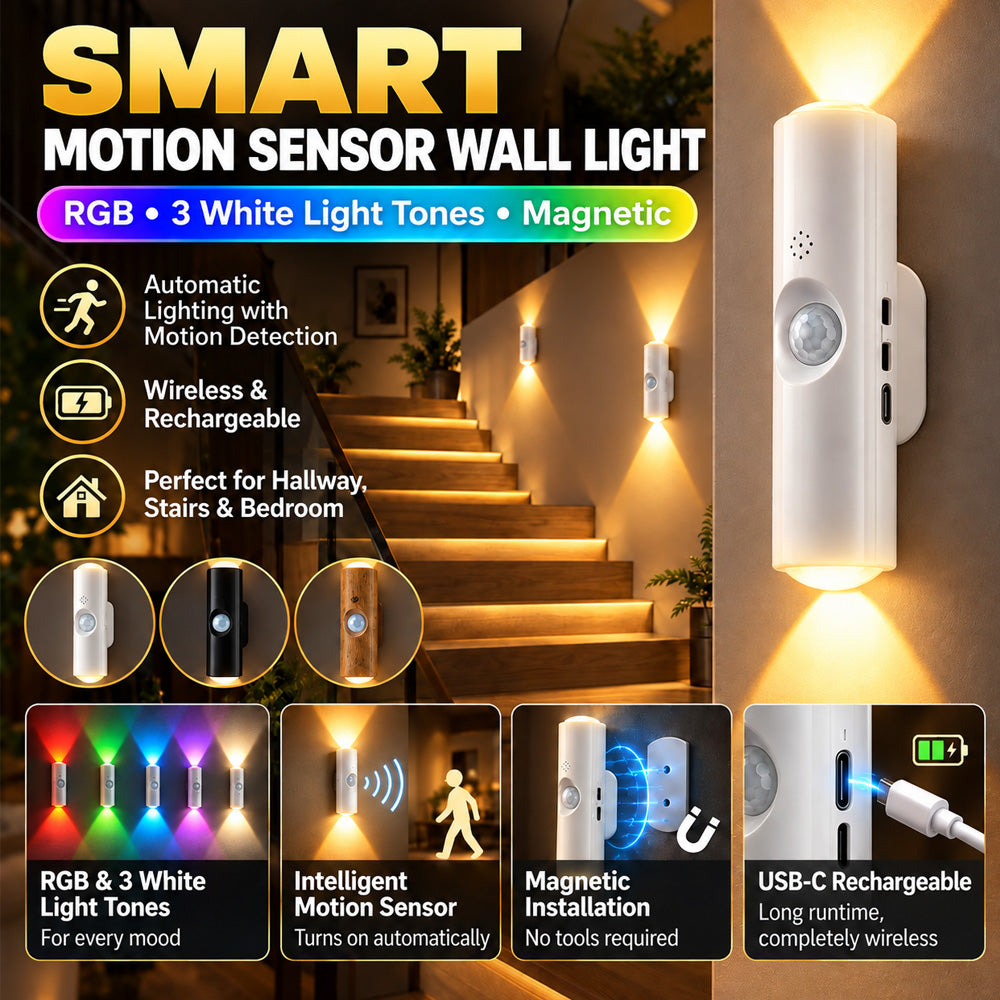 🌈Smart LED Motion Sensor Night Light, Dimmable RGB Color Changing Wall Lamp, USB Rechargeable Gradient Magnetic Stick-on Ambient Light for Bedroom, Hallway, Entryway Home Lighting Decor Accessories