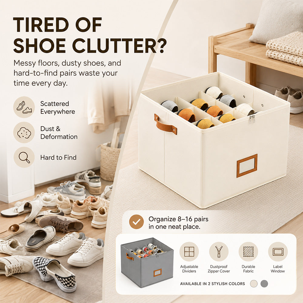 ⏰🔥LIMITED TIME 49% OFF! 👟 Fabric Shoe Organizer Storage Box – Foldable, Large Capacity, Dustproof & Breathable for Closet & Bedroom 🧺✨
