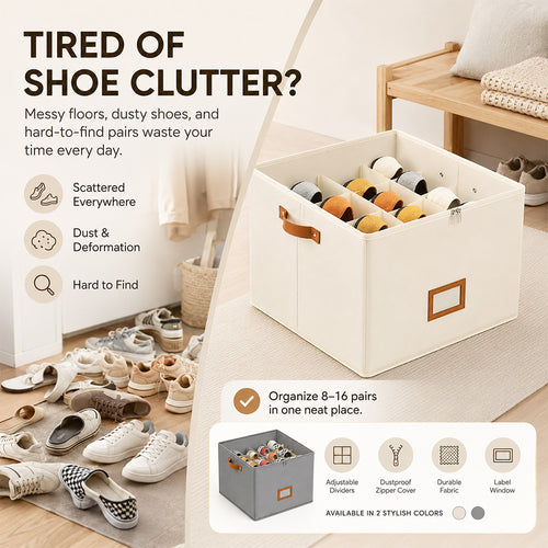 ⏰🔥LIMITED TIME 49% OFF! 👟 Fabric Shoe Organizer Storage Box – Foldable, Large Capacity, Dustproof & Breathable for Closet & Bedroom 🧺✨
