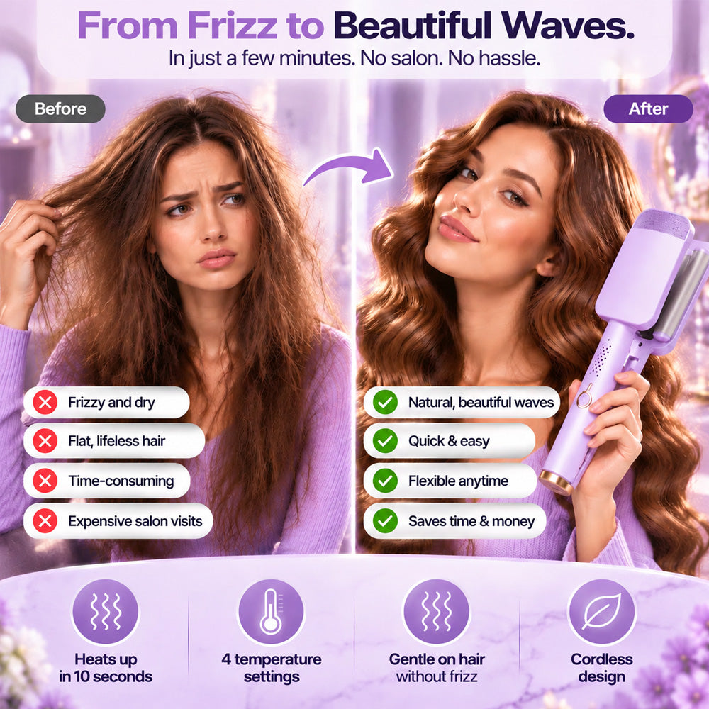 ✨ 50% OFF! 32mm Waver – Soft Waves, Full of Glamour! 🌊 4 temperature settings, ready to use in around 10 seconds, with ionic technology.
