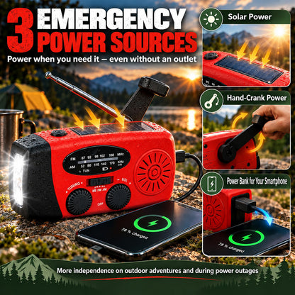 Multifunctional Portable Solar Emergency Radio – Power Bank, Hand Crank & Weather Alert for Outdoor & Crisis Preparedness