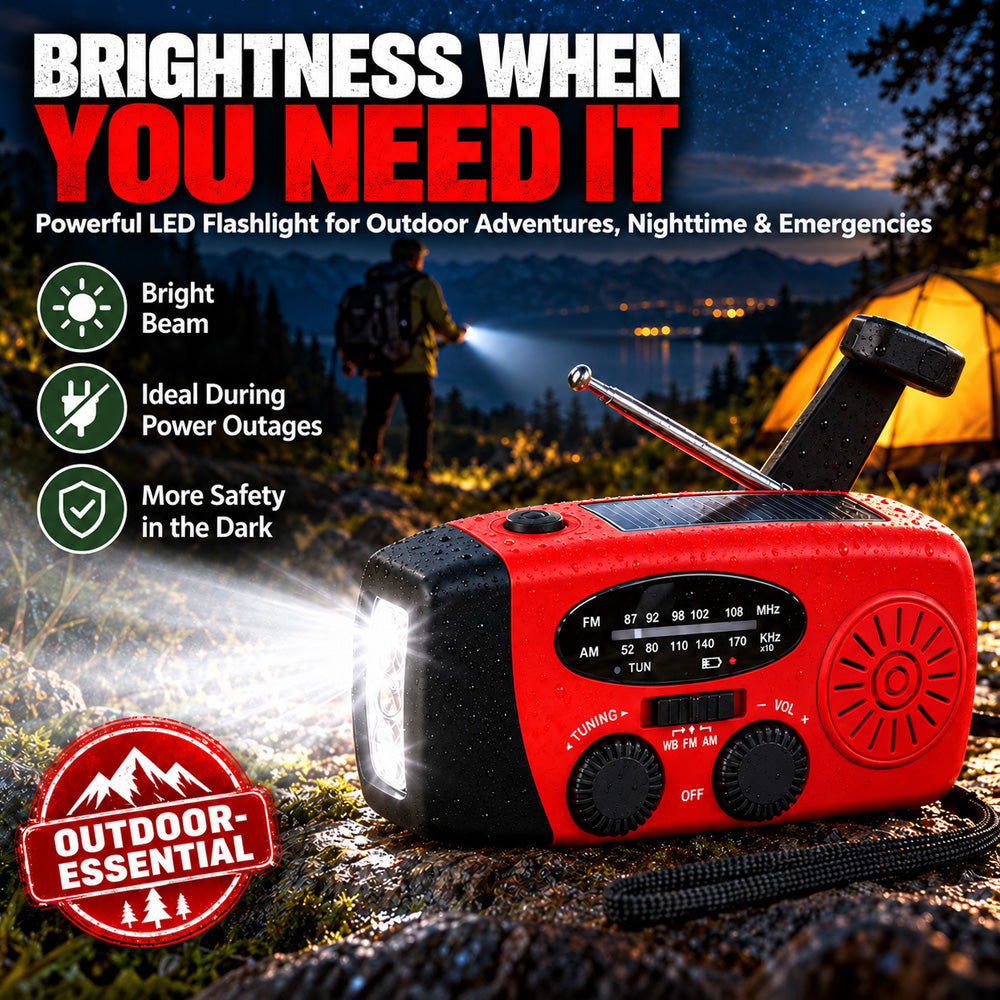Multifunctional Portable Solar Emergency Radio – Power Bank, Hand Crank & Weather Alert for Outdoor & Crisis Preparedness