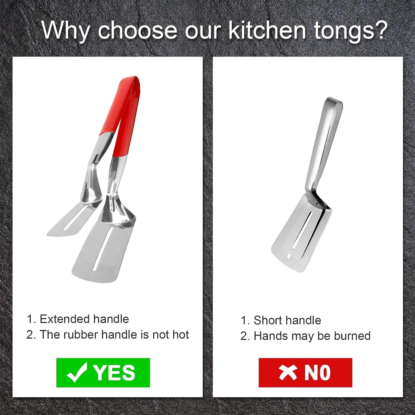 🍳👨‍🍳Buy One, Get One Free,Stainless Steel Grill Clamp Spatula, Anti‑Scald Extended Handle Spatula Tongs 🍳2PCS Makes Cooking Easier – One for Meat, One for Veg 🥩🥦
