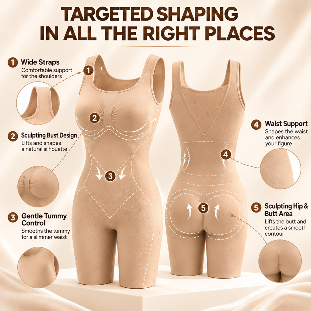 Back Pull Down Easy Bathroom Shaping Bodysuit | Tummy & Butt Contour Shapewear