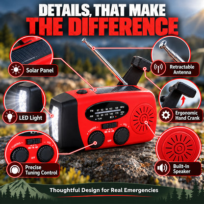 Multifunctional Portable Solar Emergency Radio – Power Bank, Hand Crank & Weather Alert for Outdoor & Crisis Preparedness