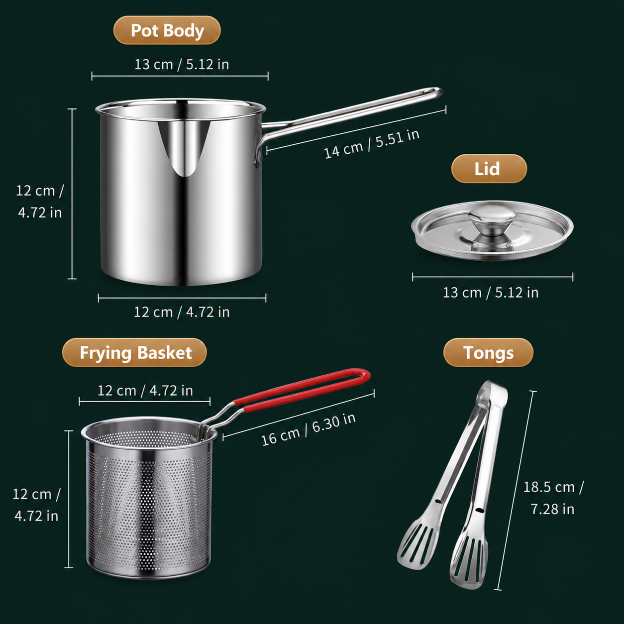 🍳 Oil‑Saving Deep Fry Pot, Stainless Steel Small Frying Pot with Strainer Basket & Food Clip