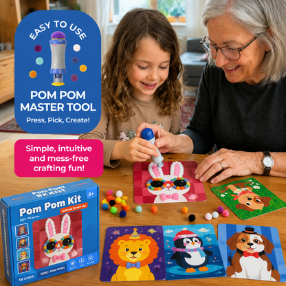 Pom Pom Kit – create soft 3D animals with fluffy pom poms, without any mess! (Ages 5+)