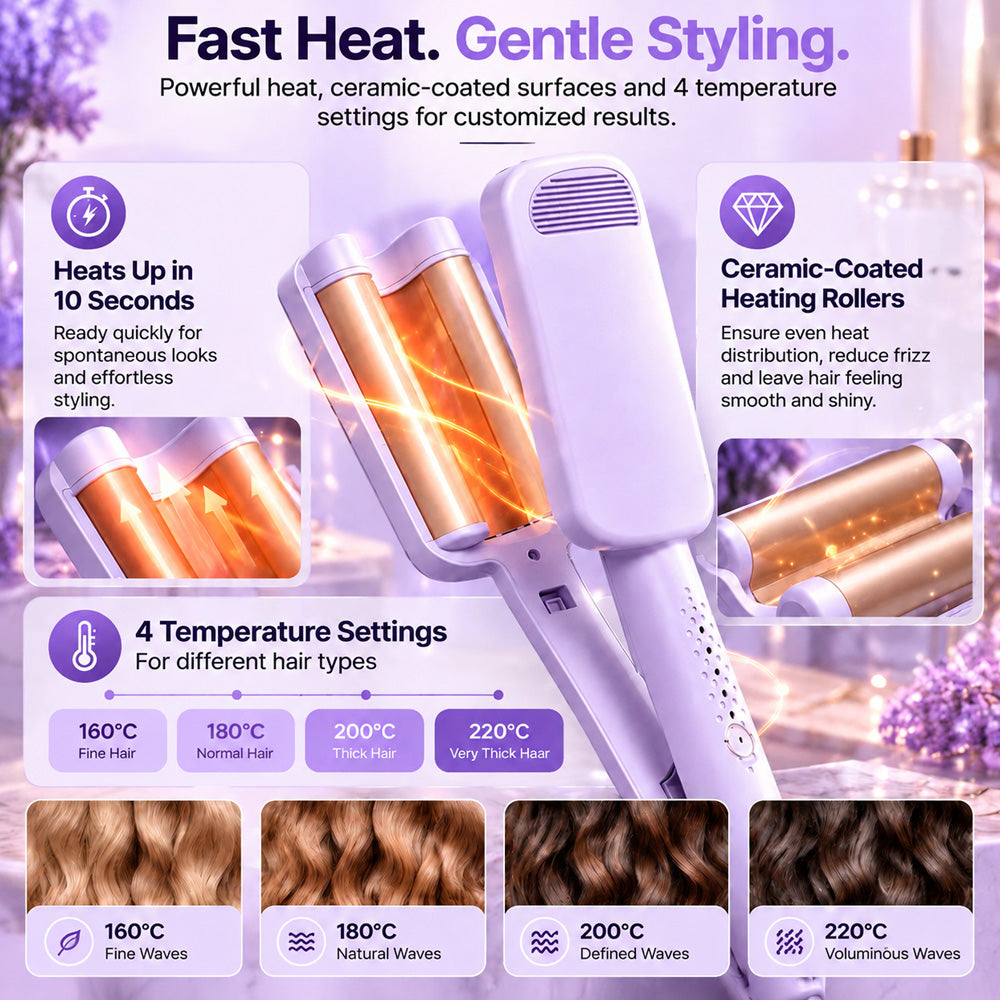 ✨ 50% OFF! 32mm Waver – Soft Waves, Full of Glamour! 🌊 4 temperature settings, ready to use in around 10 seconds, with ionic technology.