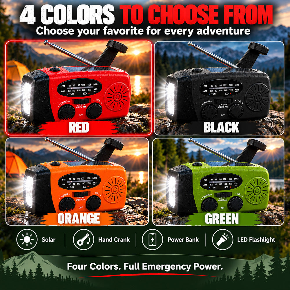 Multifunctional Portable Solar Emergency Radio – Power Bank, Hand Crank & Weather Alert for Outdoor & Crisis Preparedness