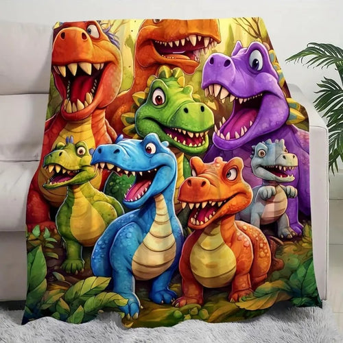 🦖🛏️Cute Smiling Dinosaurs HD Digital Print Flannel
