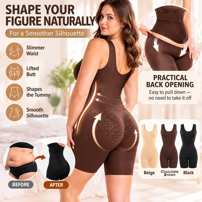 Back Pull Down Easy Bathroom Shaping Bodysuit | Tummy & Butt Contour Shapewear