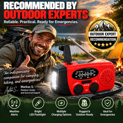 Multifunctional Portable Solar Emergency Radio – Power Bank, Hand Crank & Weather Alert for Outdoor & Crisis Preparedness