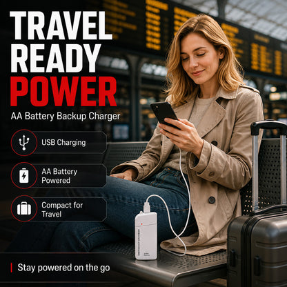 Portable Emergency Phone Charger AA Battery Powered Power Bank with LED Flashlight
