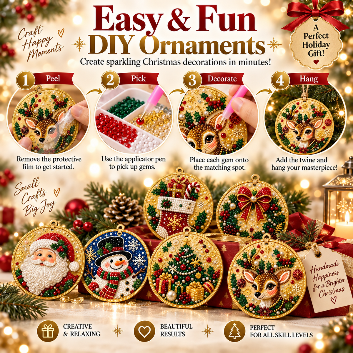 🎅🎄Christmas DIY Diamond Painting Ornaments Kit – Xmas Tree Hanging Craft Decoration✨🎁