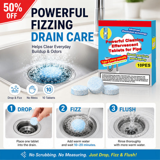 🔥50% OFF ❤️Powerful Cleaning Effervescent Tablets for Pipe, Fast Dissolve Hair Grease Clogs, Deodorizing Antibacterial Pipe Cleaner for Sink Toilet Floor Drain
