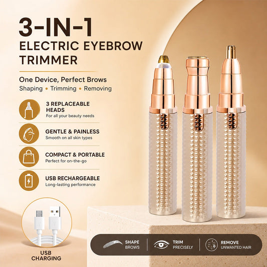 ✨3-in-1 Electric Eyebrow Trimmer—featuring interchangeable heads for eyebrows, facial hair, and precision trimming—suitable for both men and women, helping you stay neat and well-groomed anytime, anywhere 🌍💈