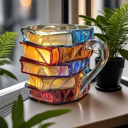 📚🍸Innovative 3D Painting Book Coffee Cup, Unique Stacked Book Mug, Perfect Gift for Literature Lovers, Creative Colorful Book Gift