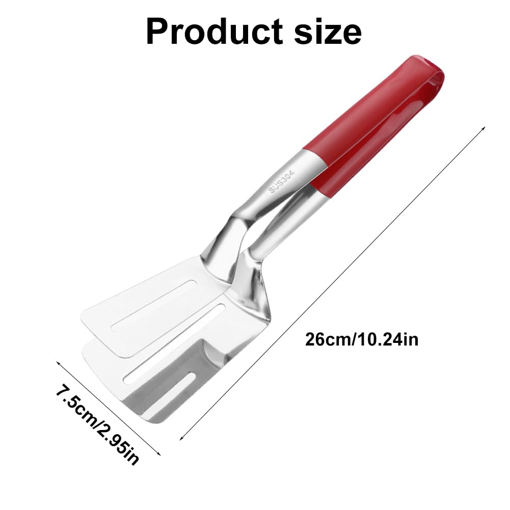 🍳👨‍🍳Buy One, Get One Free,Stainless Steel Grill Clamp Spatula, Anti‑Scald Extended Handle Spatula Tongs 🍳2PCS Makes Cooking Easier – One for Meat, One for Veg 🥩🥦