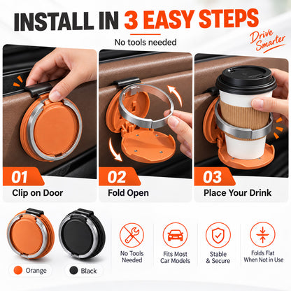 🥤🔥 LIMITED-TIME OFFER £16.99 TODAY.Universal Foldable Car Cup Holder with Hook, Space-Saving Vehicle Drink Holder for Bottles, Coffee Cups & Tumblers