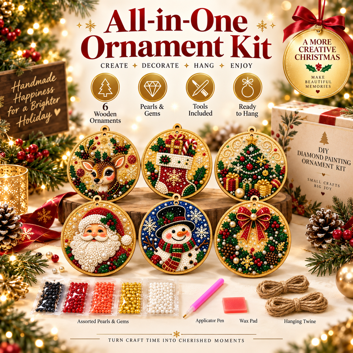 🎅🎄Christmas DIY Diamond Painting Ornaments Kit – Xmas Tree Hanging Craft Decoration✨🎁