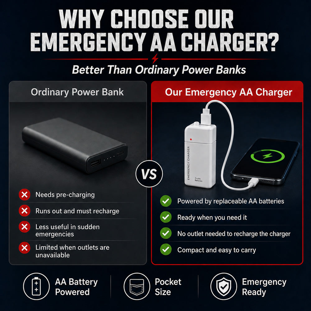 Portable Emergency Phone Charger AA Battery Powered Power Bank with LED Flashlight