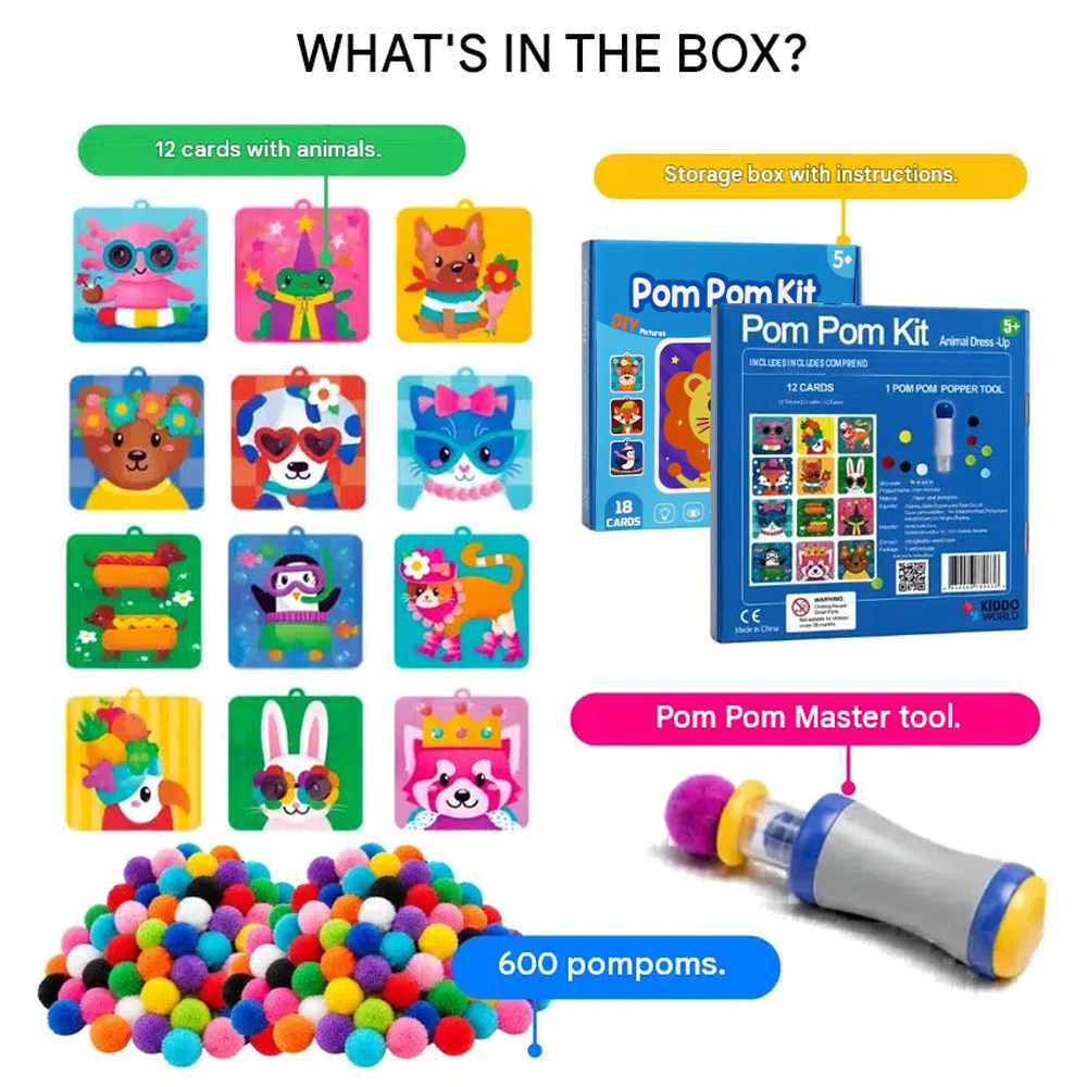 Pom Pom Kit – create soft 3D animals with fluffy pom poms, without any mess! (Ages 5+)