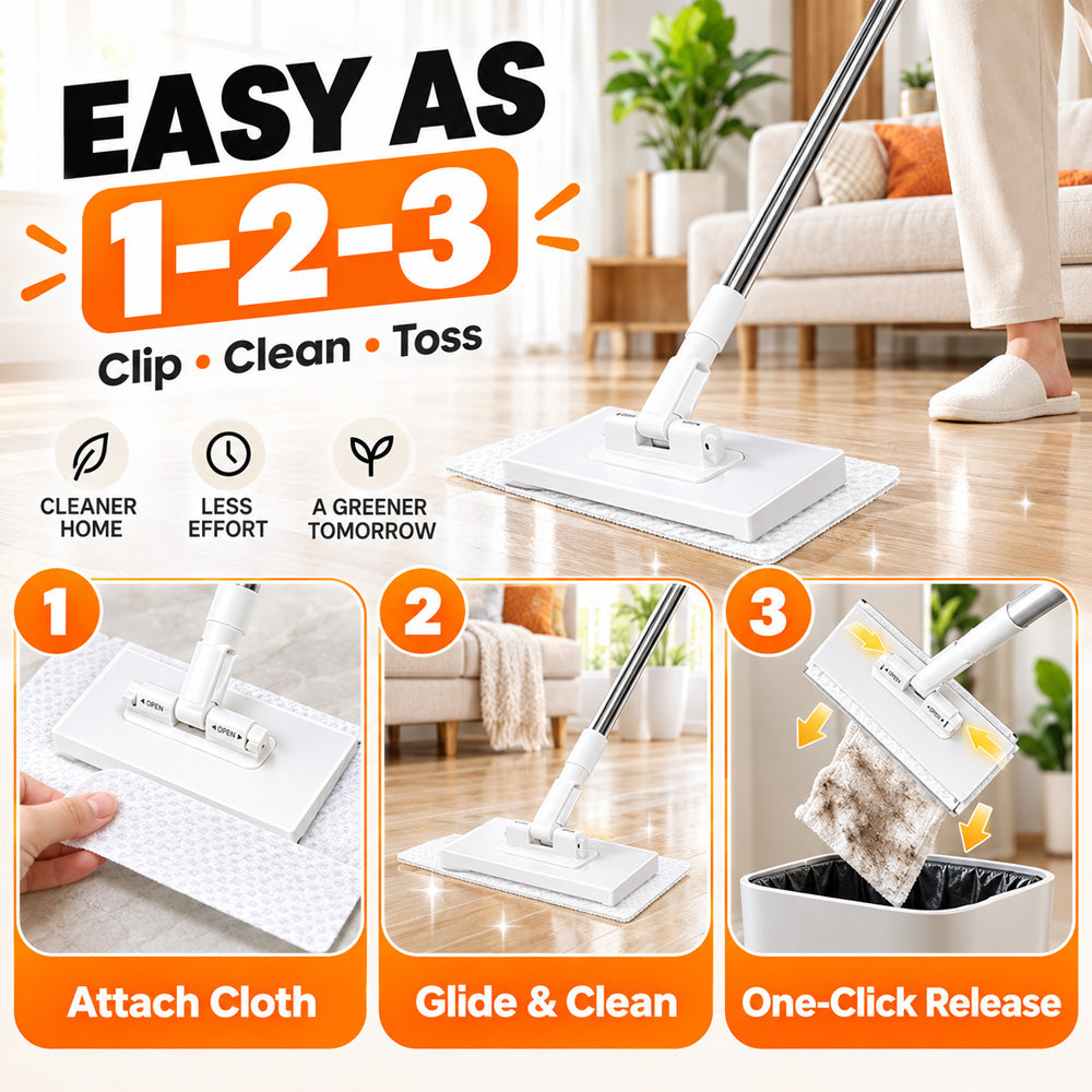 ⏳LAST DAY SALE ONLY🔥Extendable Telescopic Disposable Flat Clip Mop, 360° Swivel Lightweight Floor Mop