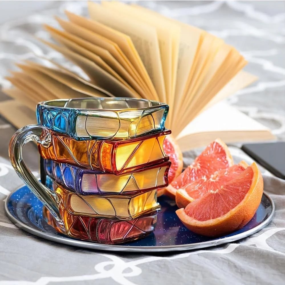 📚🍸Innovative 3D Painting Book Coffee Cup, Unique Stacked Book Mug, Perfect Gift for Literature Lovers, Creative Colorful Book Gift