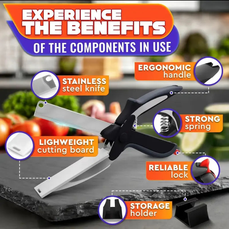 🧑‍🍳 2 in 1 Kitchen Scissors for Food - Stainless Steel Cutting Board Scissors with Safety Lock