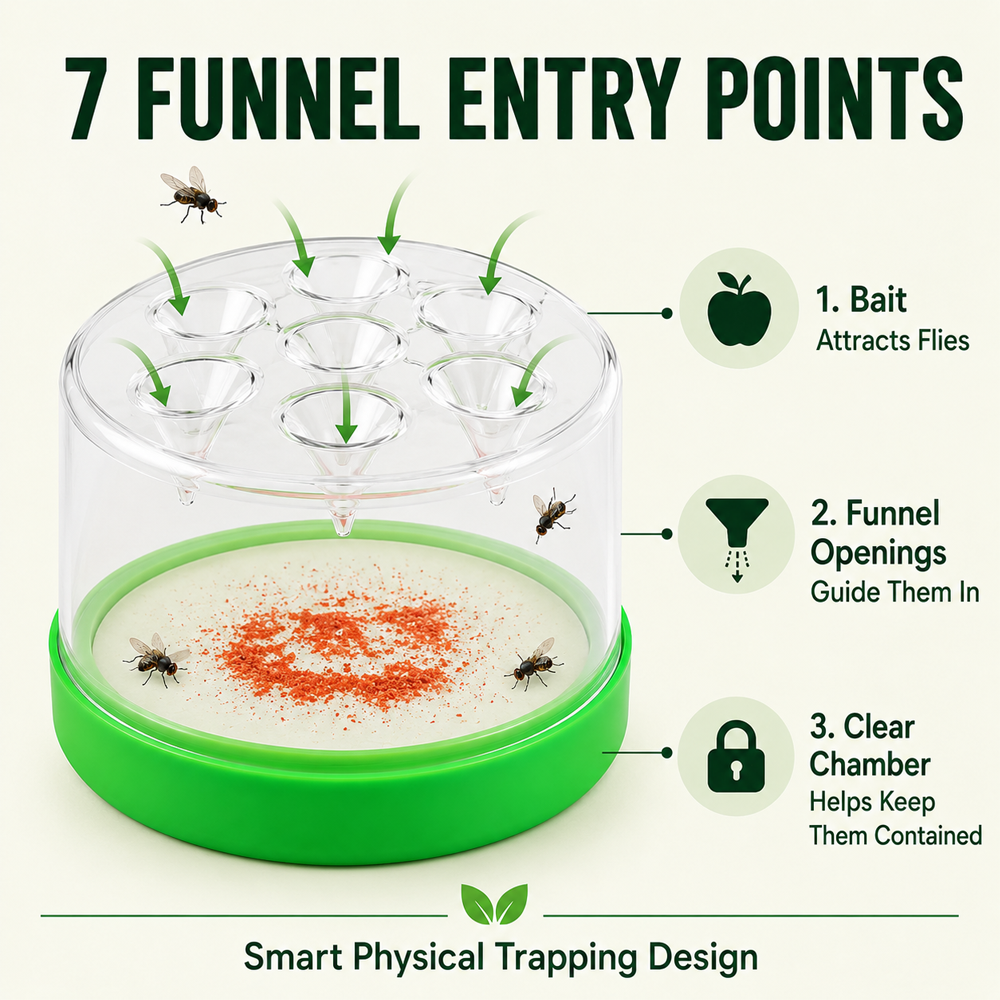 🏠🛡️Reusable Non-Electric Fly Trap--Near kitchen sinks, trash cans, pet bowls, garage windows, patios, and BBQs.