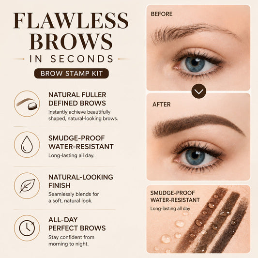 Instant Adjustable Eyebrow Stamp – Two‑color brow powder, waterproof & smudge‑proof. Natural, full brows in seconds! 💕🎀