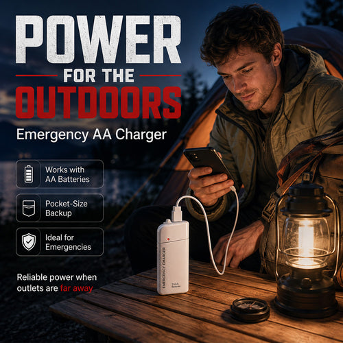 Portable Emergency Phone Charger AA Battery Powered Power Bank with LED Flashlight