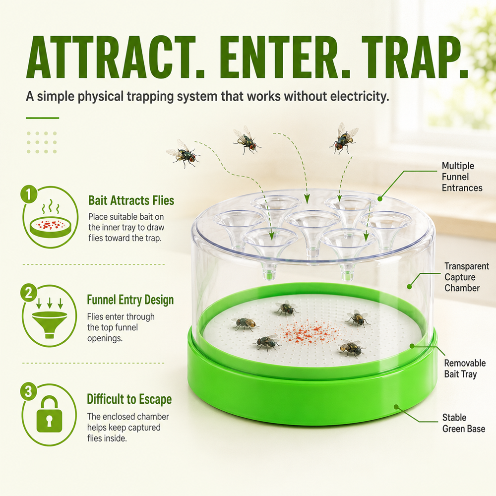 🪰 Reusable Non-Electric Fly & Mosquito Trap – Safe, Durable🏡