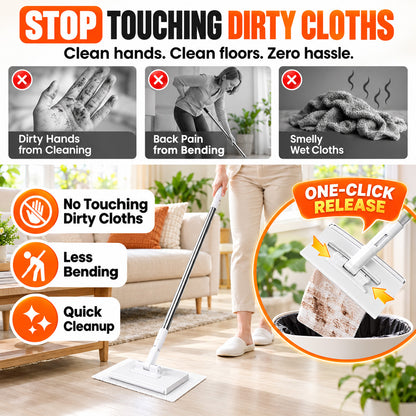 ⏳LAST DAY SALE ONLY🔥Extendable Telescopic Disposable Flat Clip Mop, 360° Swivel Lightweight Floor Mop