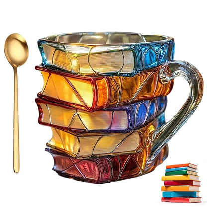 📚🍸Innovative 3D Painting Book Coffee Cup, Unique Stacked Book Mug, Perfect Gift for Literature Lovers, Creative Colorful Book Gift