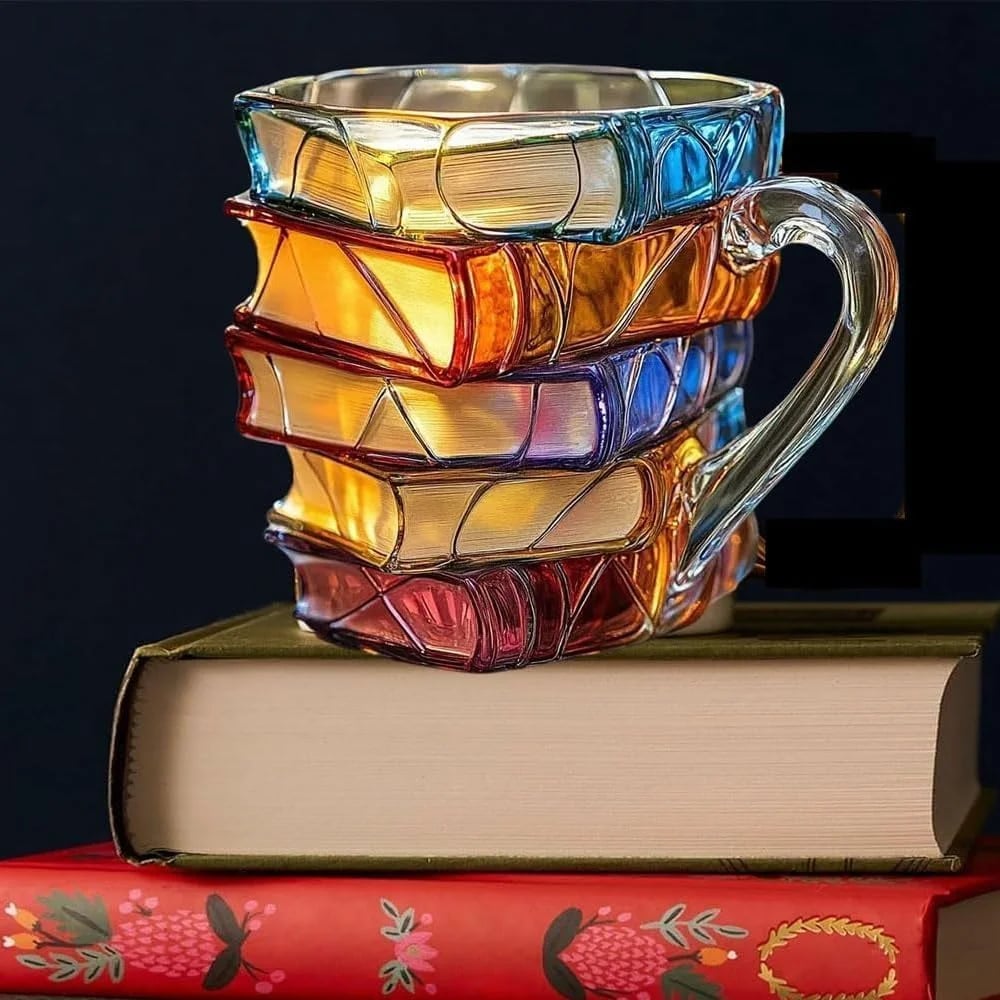 📚🍸Innovative 3D Painting Book Coffee Cup, Unique Stacked Book Mug, Perfect Gift for Literature Lovers, Creative Colorful Book Gift
