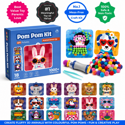 Pom Pom Kit – create soft 3D animals with fluffy pom poms, without any mess! (Ages 5+)