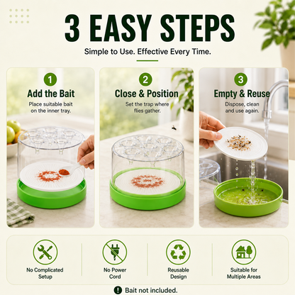 🏠🛡️Reusable Non-Electric Fly Trap--Near kitchen sinks, trash cans, pet bowls, garage windows, patios, and BBQs.