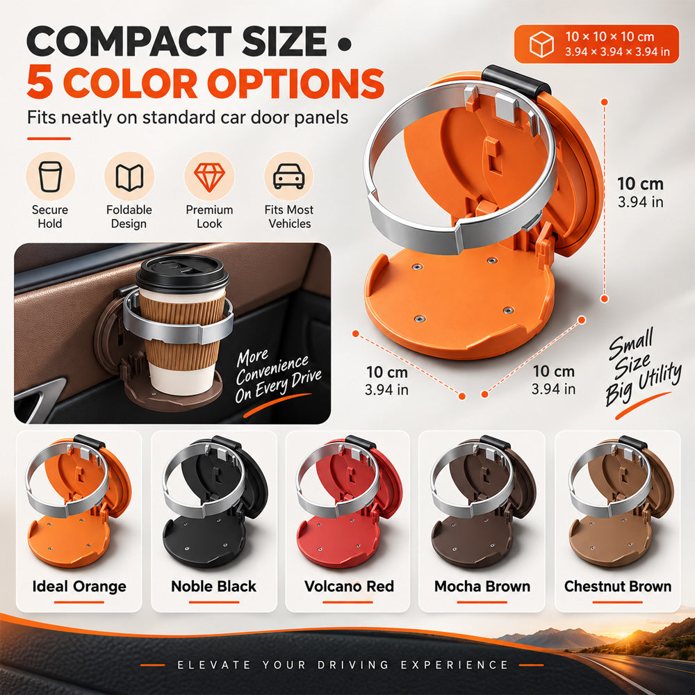 🥤🔥 LIMITED-TIME OFFER £16.99 TODAY.Universal Foldable Car Cup Holder with Hook, Space-Saving Vehicle Drink Holder for Bottles, Coffee Cups & Tumblers