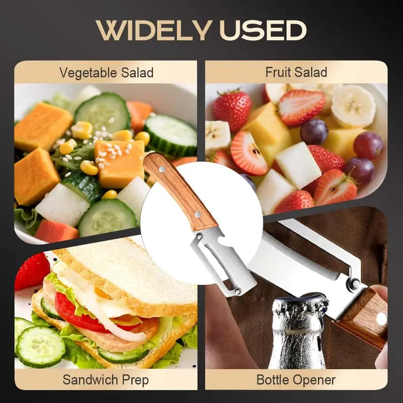 🔪🥕 Ultra-sharp stainless steel peeler with wooden handle and bottle opener (2-piece set)