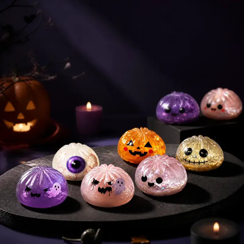 Halloween Ghost Dumpling Glitter Squeeze Toy Set, Spooky Stress Relief Squishy Fidget Toys, Portable Hand Decompression Toy, Halloween Party Favors Trick Treat Bag Fillers Holiday Gifts